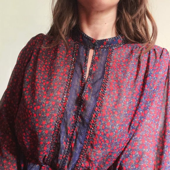 Free People If I Had You Peplum Blouse Red Size M - Picture 4 of 6